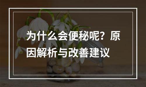 为什么会便秘呢？原因解析与改善建议