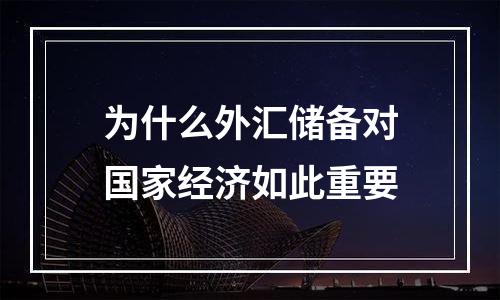 为什么外汇储备对国家经济如此重要