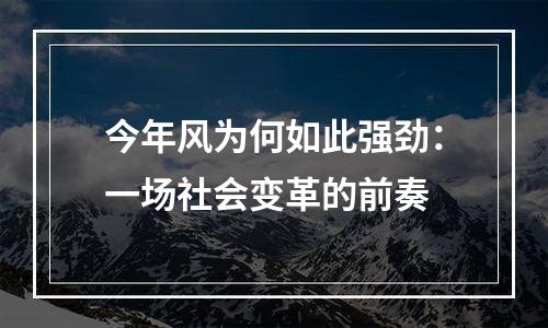 今年风为何如此强劲：一场社会变革的前奏