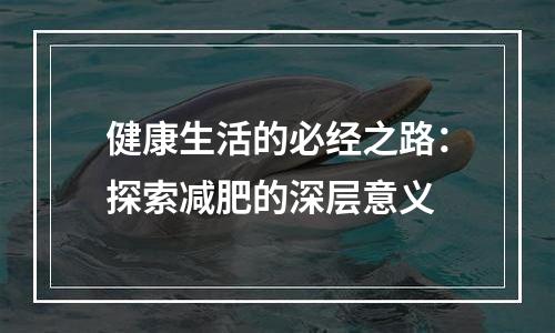 健康生活的必经之路：探索减肥的深层意义