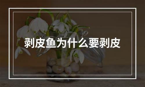 剥皮鱼为什么要剥皮