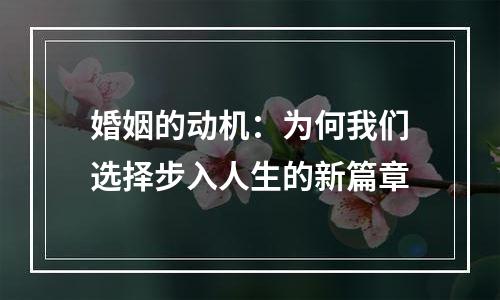 婚姻的动机：为何我们选择步入人生的新篇章