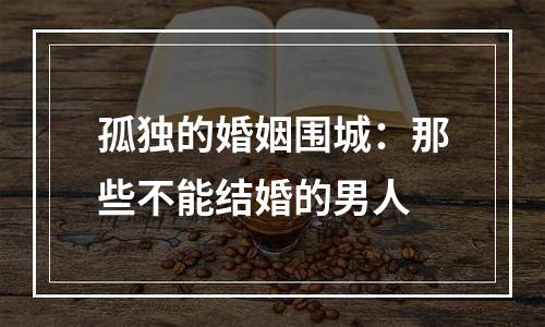 孤独的婚姻围城：那些不能结婚的男人