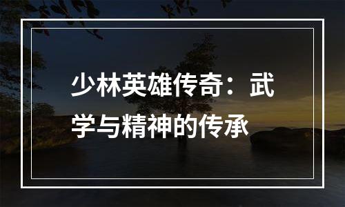 少林英雄传奇：武学与精神的传承