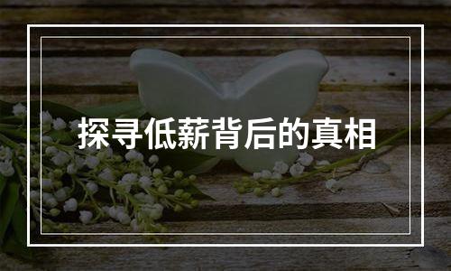 探寻低薪背后的真相
