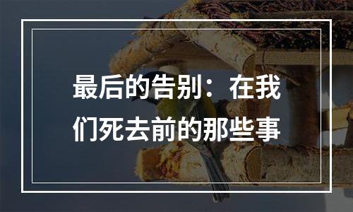 最后的告别：在我们死去前的那些事