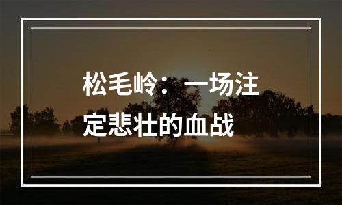 松毛岭：一场注定悲壮的血战