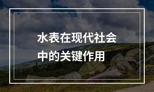 水表在现代社会中的关键作用