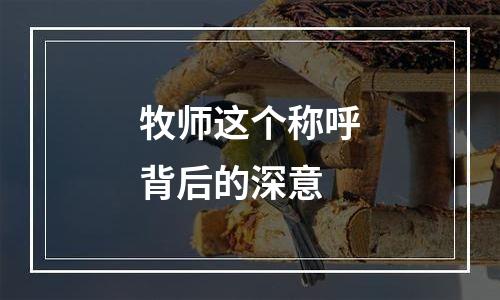 牧师这个称呼背后的深意