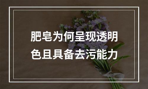 肥皂为何呈现透明色且具备去污能力
