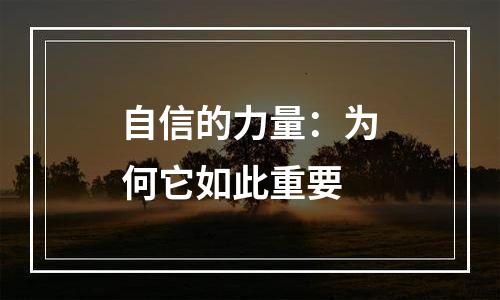 自信的力量：为何它如此重要