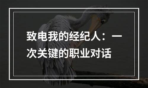 致电我的经纪人：一次关键的职业对话