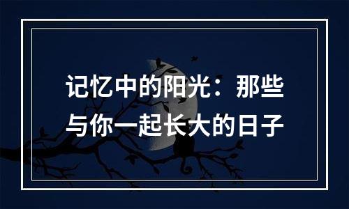 记忆中的阳光：那些与你一起长大的日子