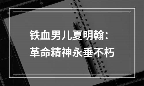 铁血男儿夏明翰：革命精神永垂不朽