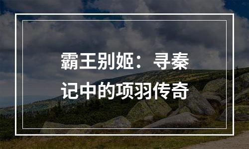 霸王别姬：寻秦记中的项羽传奇