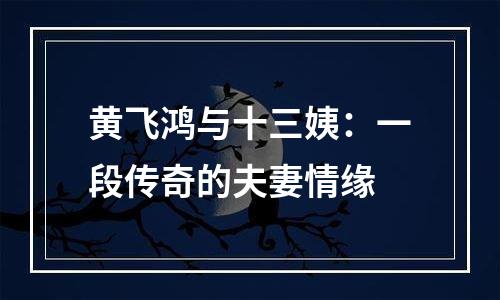 黄飞鸿与十三姨：一段传奇的夫妻情缘