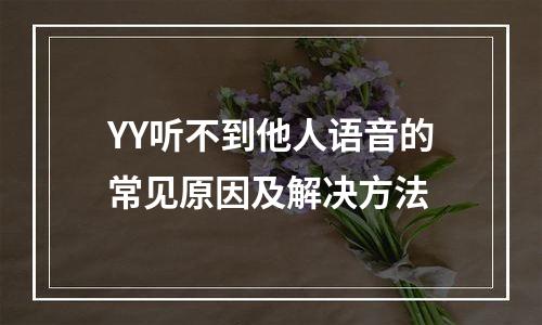 YY听不到他人语音的常见原因及解决方法